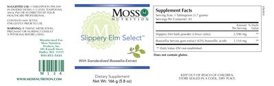 Photo of the Moss Nutrition Slippery Elm Select label