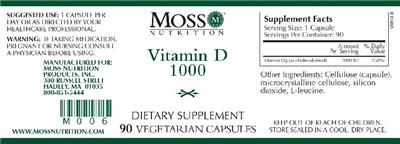 Photo of the Moss Nutrition Vitamin D 1000 label