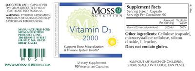 Photo of the Moss Nutrition Vitamin D3 2000 label