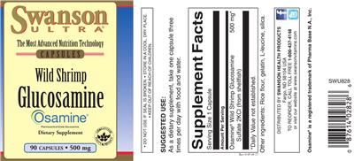 Photo of the Swanson Ultra Wild Shrimp Glucosamine Osamine 500 mg label