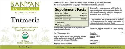 Photo of the Banyan Botanicals Turmeric label