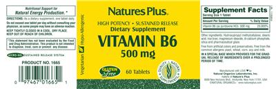 Photo of the Natures Plus High Potency Vitamin B6 500 mg label