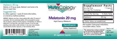 Photo of the NutriCology Melatonin 20 mg label