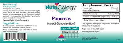 Photo of the NutriCology Pancreas Natural Glandular (Beef) label