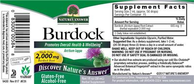 Photo of the Nature's Answer Burdock Alcohol-Free label