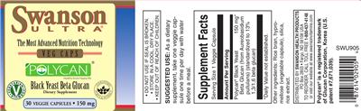 Photo of the Swanson Ultra Polycan Black Yeast Beta Glucan 150 mg label
