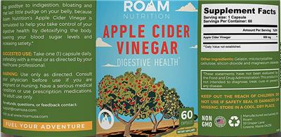 Photo of the Roam Nutrition Apple Cider Vinegar label