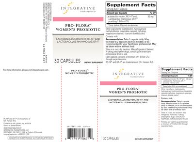 Photo of the Integrative Therapeutics Pro-Flora Women's Probiotic label