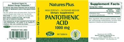 Photo of the Natures Plus High Potency Pantothenic Acid 1000 mg label