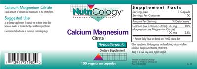 Photo of the NutriCology Calcium Magnesium Citrate label