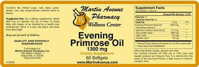 Photo of the Martin Avenue Pharmacy Evening Primrose Oil 1300 mg label