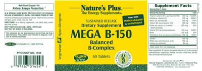 Photo of the Nature's Plus Mega B-150 label