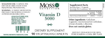 Photo of the Moss Nutrition Vitamin D 5000 label