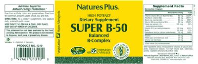 Photo of the Natures Plus High Potency Super B-50 label