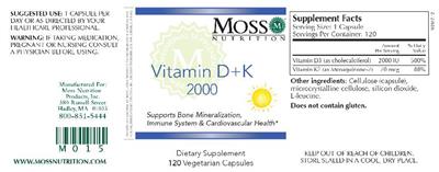Photo of the Moss Nutrition Vitamin D + K 2000 label