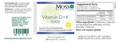 Photo of the Moss Nutrition Vitamin D + K 5000 label