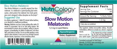 Photo of the NutriCology Slow Motion Melatonin 1.2 mg label