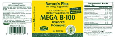 Photo of the Nature's Plus Mega B-100 label