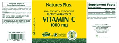 Photo of the Natures Plus High Potency Vitamin C 1000 mg label