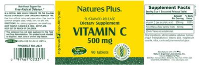Photo of the Natures Plus Vitamin C 500 mg label