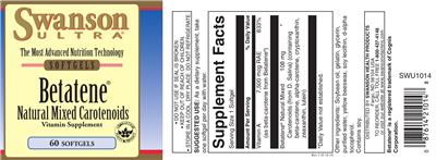 Photo of the Swanson Ultra Betatene Natural Mixed Carotenoids label
