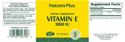 Photo of the Natures Plus Vitamin E 1000 IU label