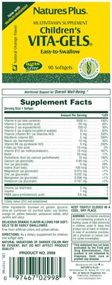 Photo of the Natures Plus Children's Vita-Gels Natural Orange Flavor label
