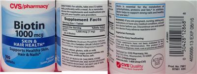 Photo of the CVS Pharmacy Biotin 1000 mcg label