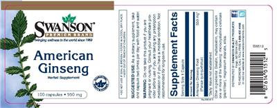 Photo of the Swanson Premium Brand American Ginseng 550 mg label