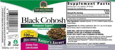 Photo of the Nature's Answer Black Cohosh 100 mg label