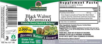 Photo of the Nature's Answer Black Walnut & Wormwood Alcohol-Free label