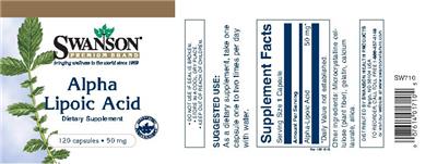 Photo of the Swanson Premium Brand Alpha Lipoic Acid 50 mg label