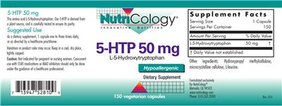 Photo of the NutriCology 5-HTP 50 mg label