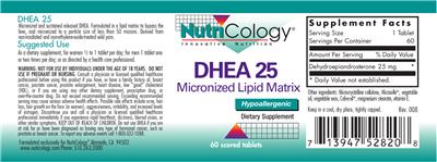 Photo of the NutriCology DHEA 25 label