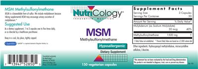 Photo of the NutriCology MSM Methylsulfonylmethane label