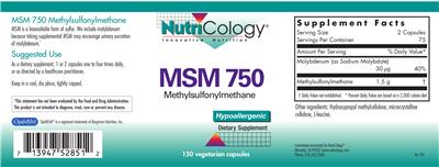 Photo of the NutriCology MSM 750 Methylsulfonylmethane label
