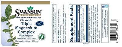 Photo of the Swanson Premium Brand Chewable Triple Magnesium Complex Citrus Burst Flavor 400 mg label
