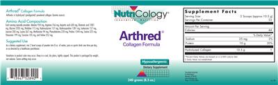 Photo of the NutriCology Arthred Collagen Formula label