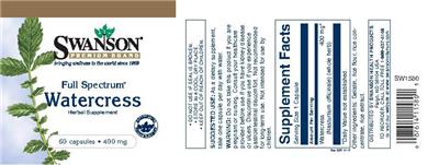 Photo of the Swanson Premium Brand Full Spectrum Watercress 400 mg label