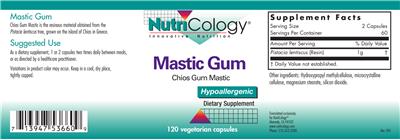 Photo of the NutriCology Mastic Gum label