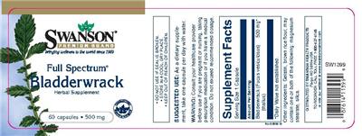Photo of the Swanson Premium Brand Full Spectrum Bladderwrack 500 mg label