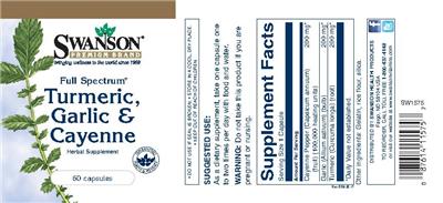 Photo of the Swanson Premium Brand Full Spectrum Turmeric, Garlic & Cayenne label