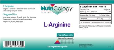 Photo of the NutriCology L-Arginine label