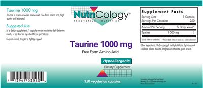 Photo of the NutriCology Taurine 1000 mg label