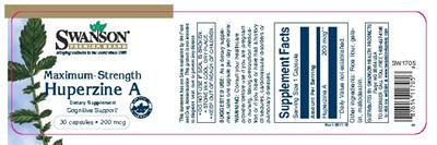 Photo of the Swanson Premium Brand Maximum-Strength Huperzine A 200 mcg label