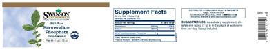 Photo of the Swanson Premium Brand 98% Pure Monosodium Phosphate label
