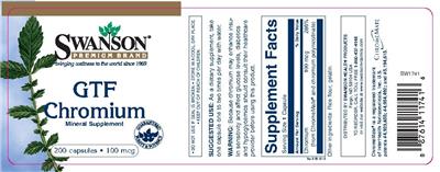 Photo of the Swanson Premium Brand GTF Chromium 100 mcg label