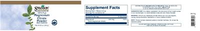 Photo of the Swanson Premium Brand 100% Pure Magnesium Citrate Powder label