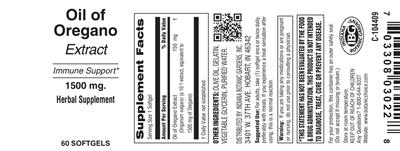 Photo of the Indiana Botanic Gardens Oil of Oregano Extract label