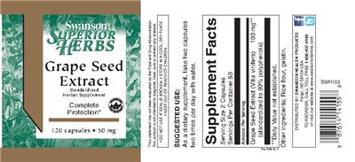Photo of the Swanson Superior Herbs Grape Seed Extract 50 mg label